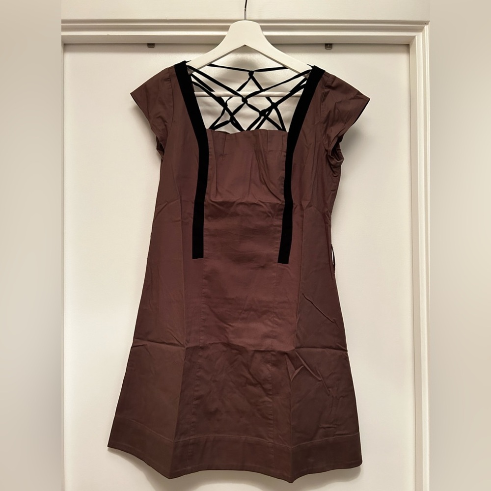 Eve Gravel Brown Mini Dress with Black Accents